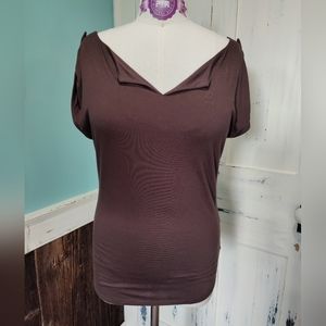 Worthington Stretch Brown open neck top, size M